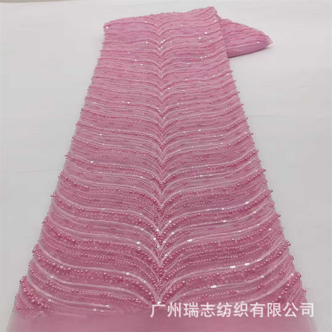 Beaded Lace Fashion Simple Bracket Flower Bead Tube Sequin Embroidery Fabric Wedding Dress Han Dynasty Lace Fabric