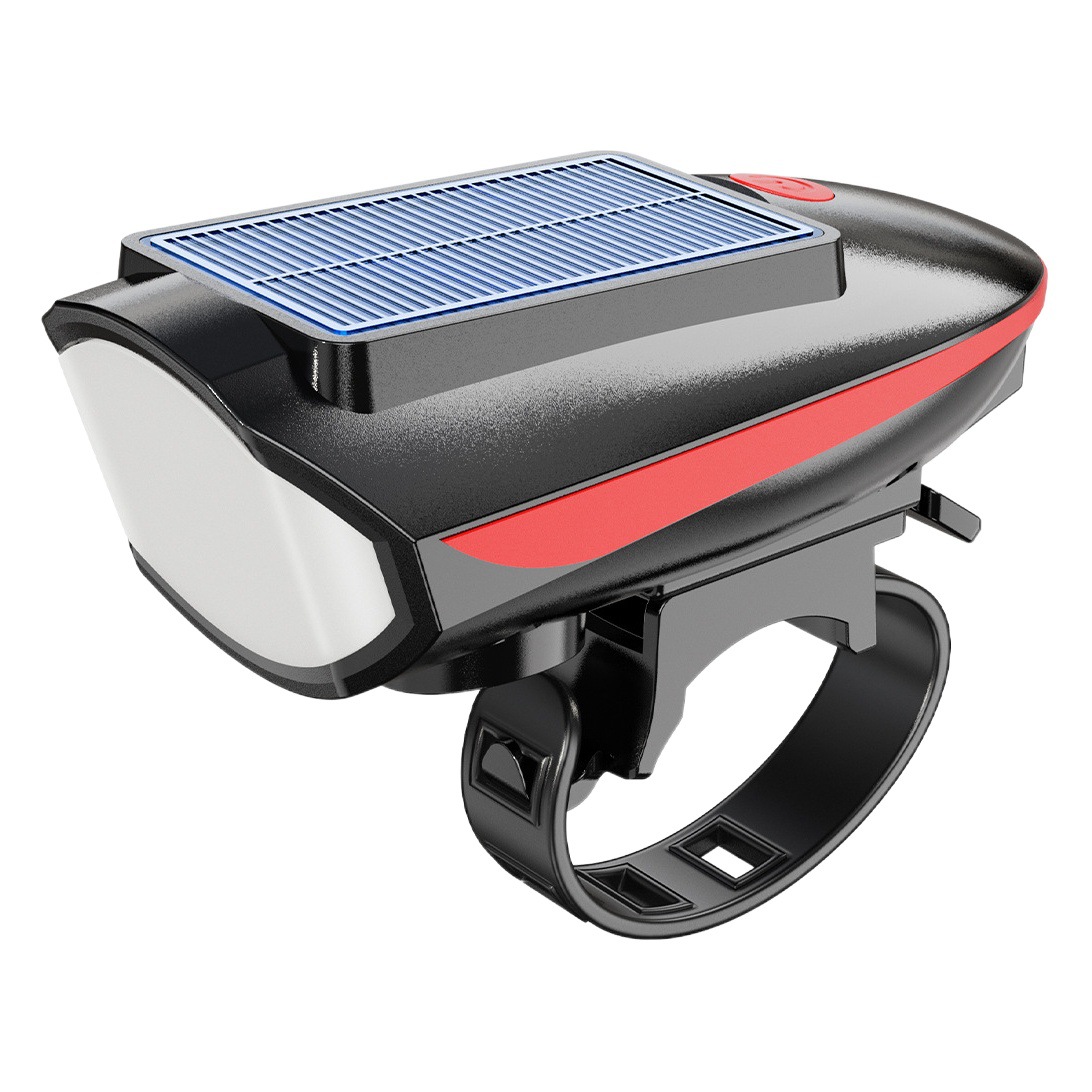 7588 Solar Rechargeable Bicycle Front Light Horn Light Mountain Bike Night Riding Light USB Charging Outdoor
