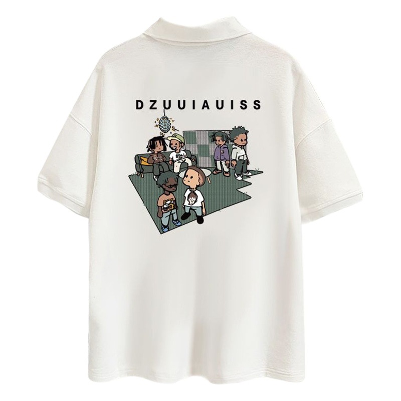 Boys' short-sleeved T-shirt 2024 Summer Children's western style lapel fashion loose cartoon printed polo shirt top fashion