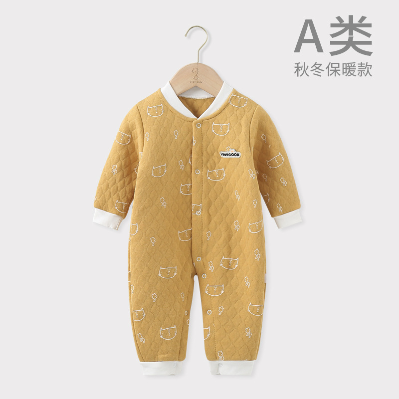 Picture of Baby Jumpsuit Pure Cotton Quilted Crawling Suit Pajamas Seamless Set Unisex Baby Romper Autumn and Winter Outfit Cartoon Pattern