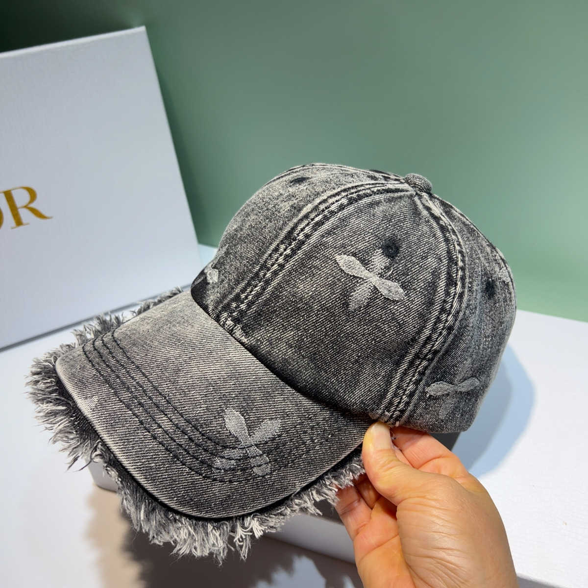 SMFK Garden Denim Baseball Cap Fashion Jacquard Tassel Design Grey Casual Cap Do Old Casual Trendy Cap
