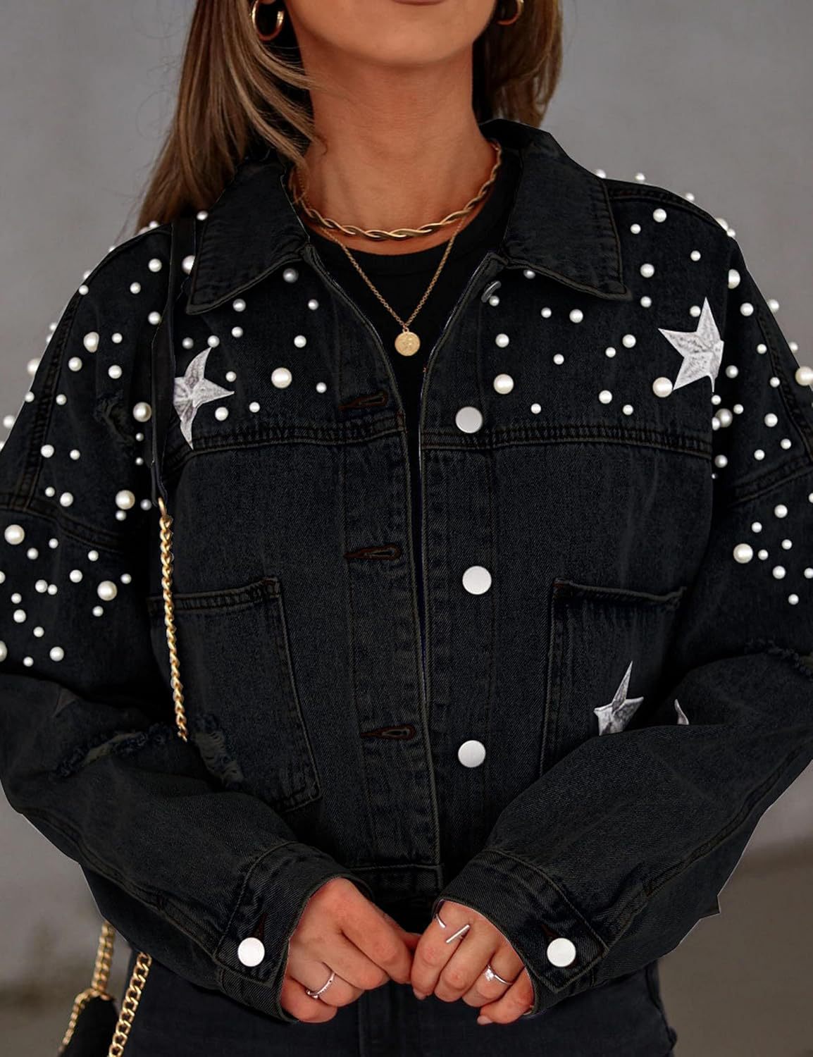 Picture of Amazon Quick Sale Denim Jacket Fashion European and American Women's New 2025 Heavy Industry Beaded Jacket Loose