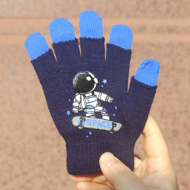 Picture of Children's gloves for boys and girls double-layer three-use autumn and winter warm Student five-finger children knitted astronaut gloves wholesale