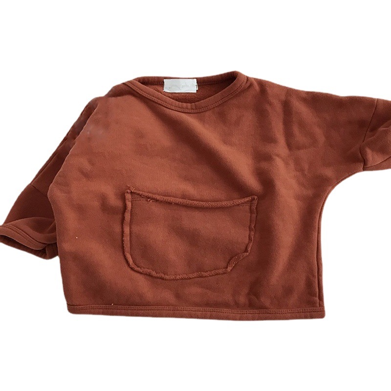 Korean Style Children's Wear Spring and Autumn New Style Top for Boys and Girls Western Style Korean Style Roll-up Large Pocket Loose Terry Sweatshirt Top