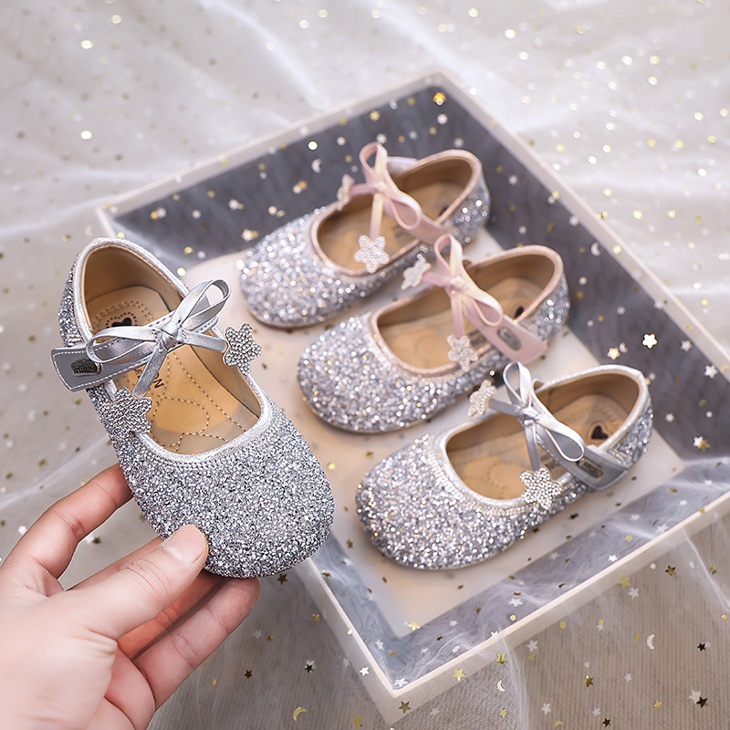 Girls Princess Shoes 2025 Spring New Children's Shoes Crystal Shoes Baby Leather Shoes Aisha Shoes Soft Sole Single Shoes