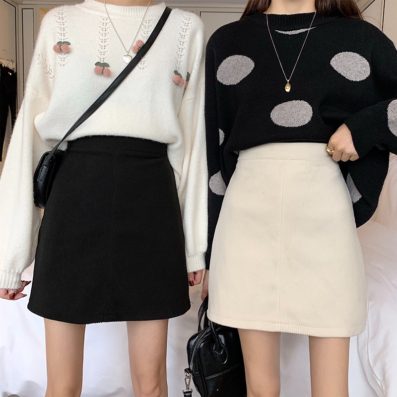 plus size Corduroy Skirt Hip Covering High Waist A- line Skirt Autumn and Winter Ins Style chubby girl Slim A- line Hip Skirt