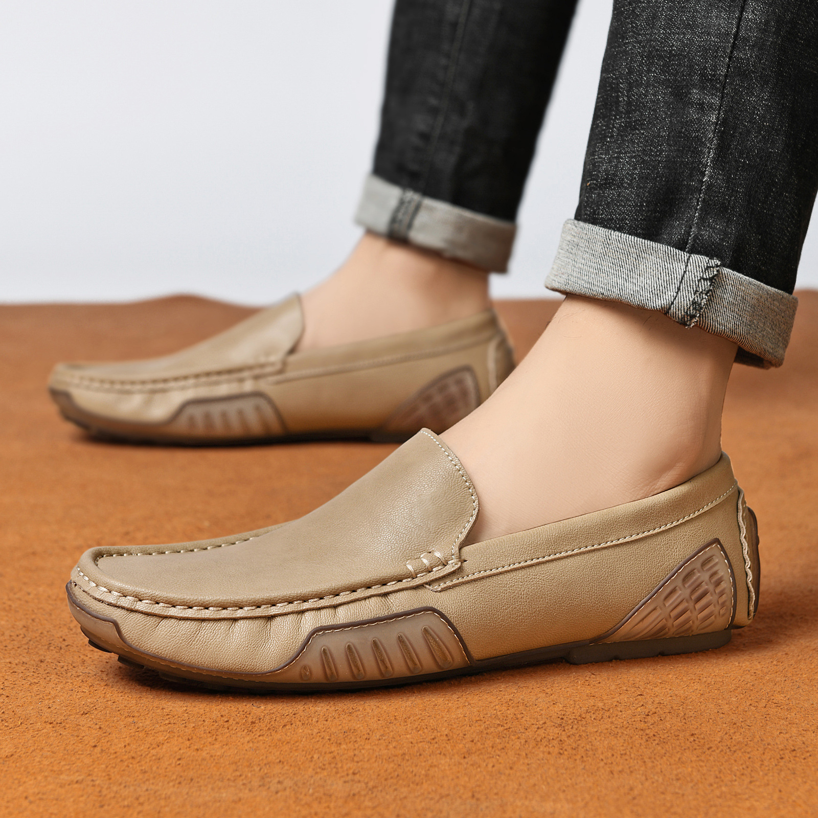 Picture of Cross-Border Large Size Men's Shoes Genuine Leather Beanie Shoes Summer Trend Breathable Casual Leather Shoes Korean Style Slip-On Driving Trendy Shoes