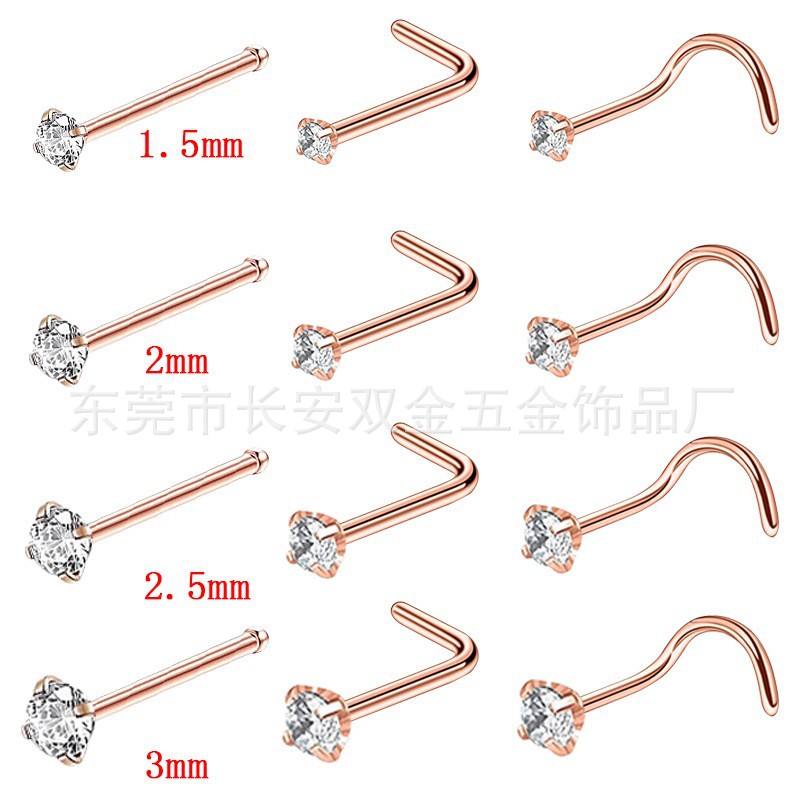 European and American cross-border e-commerce fashion unisex zircon nose stud zircon nose ring stainless steel 12-in-1 combination