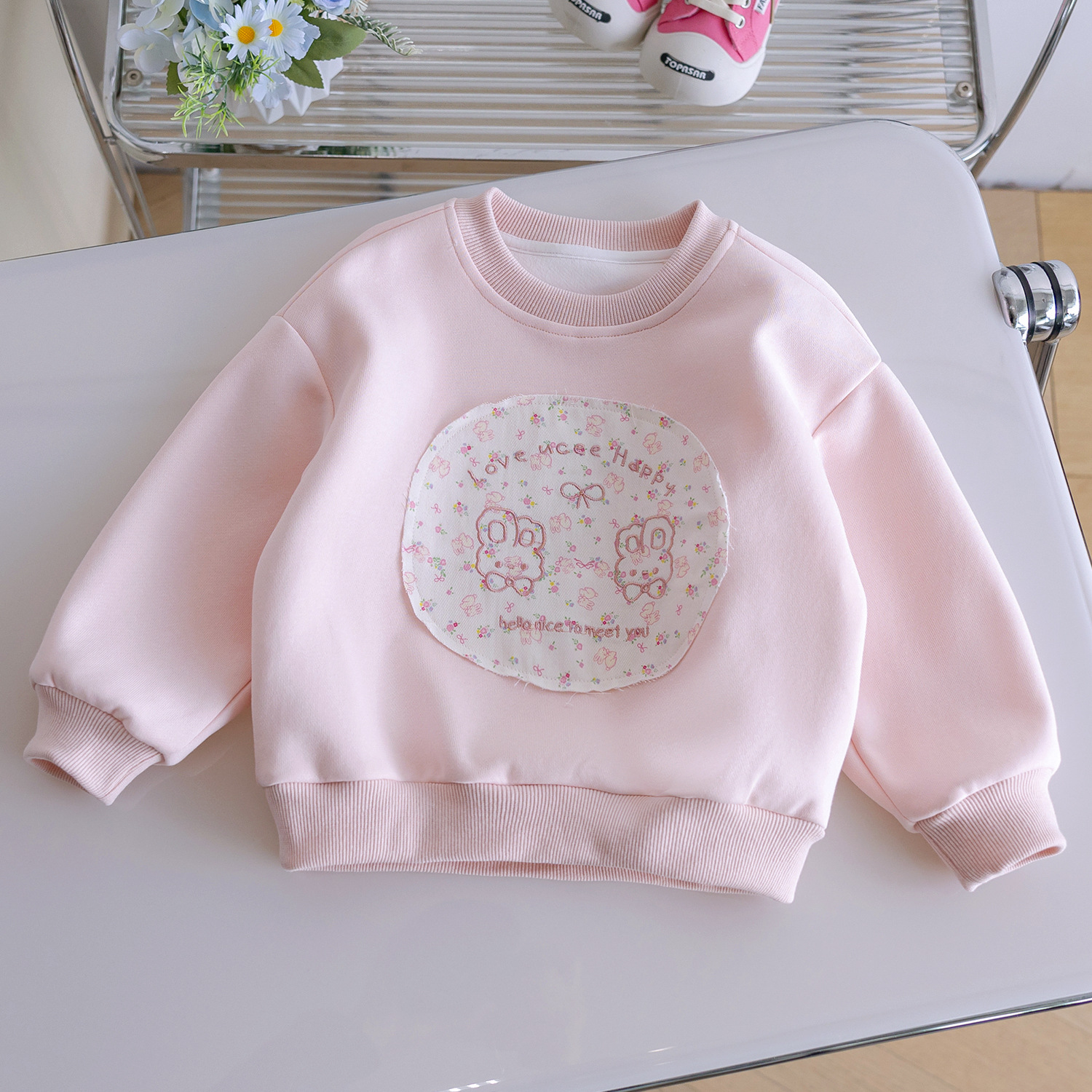 Picture of Girls Cartoon suit 25 New Style Spring and Autumn Casual Rabbit Print Floral Women's Sweet and Cute Two-piece Set