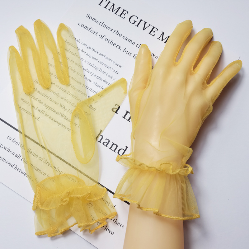 Picture of Transparent Short COS Gloves play Colorful Mesh Bag Finger Wedding Evening Dress Sexy Accessories Black Lace DIY