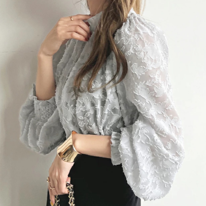 Picture of Cross-border foreign single Japanese South Korea European station foreign trade Korean pullover chiffon shirt lace top sunscreen shirt air conditioning shirt