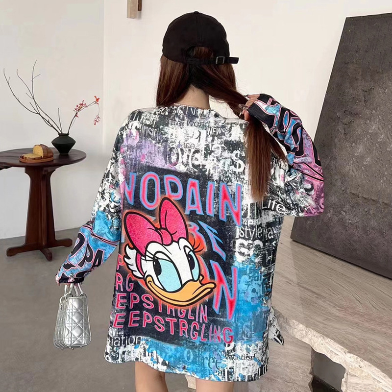 Picture of European Fashion Brand Heavy Industry Hot Drilling Sweater 2024 Autumn New Cartoon Printed Loose Large Edition Long Sleeve Knitted Top