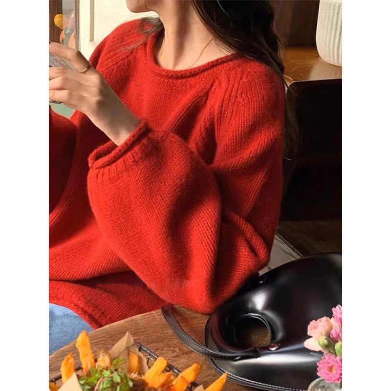 Women's Korean-style curling soft glutinous thick needle sweater early autumn loose lazy pullover sweater top thickened