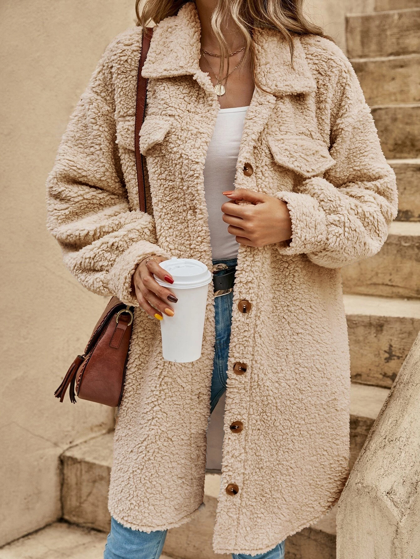 Picture of 2025 Foreign Trade Winter Cross-Border Amazon New Style Button-Down Plush Coat, Loose and Elegant Long Coat for Women