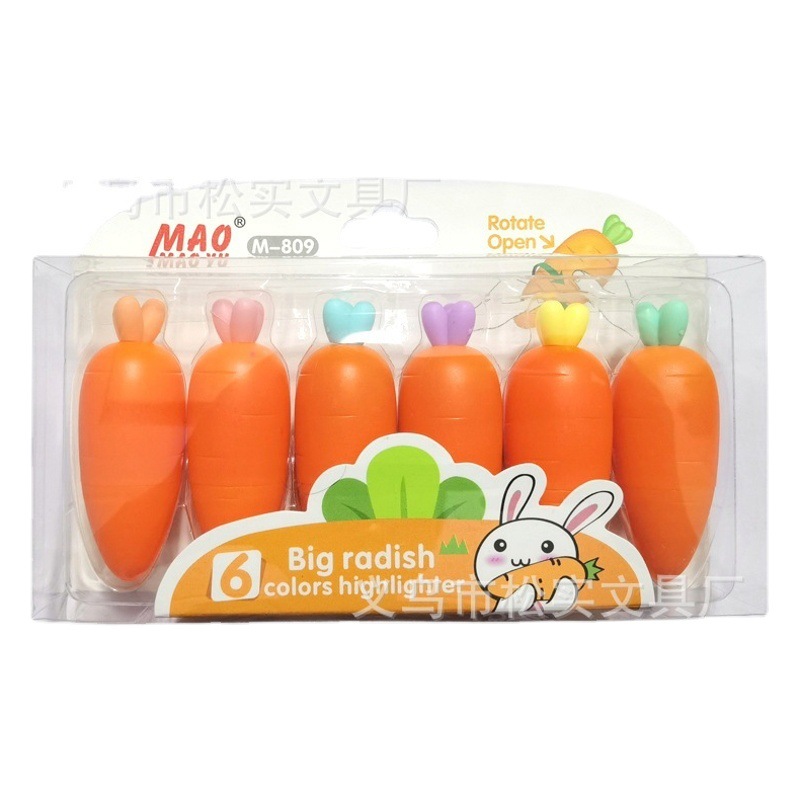 Creative Carrot Highlighter Cartoon Cute Children Student Small Prize Stationery Marker School Supplies