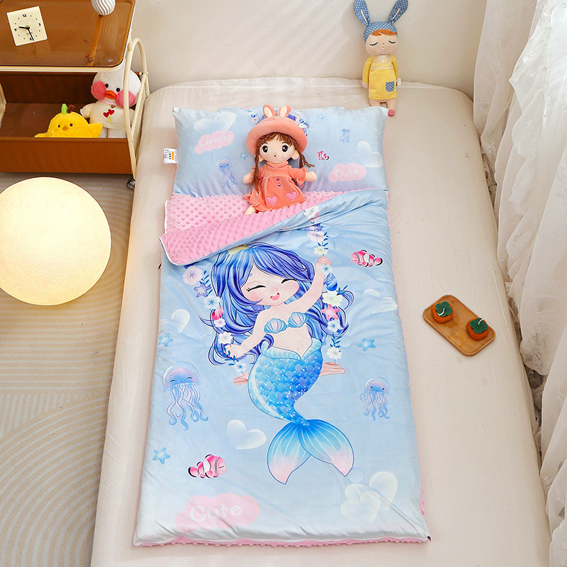 Picture of Cross-border foreign trade autumn and winter thickened large version of cartoon children's kindergarten baby velvet peas velvet sleeping bag kick-proof quilt wholesale