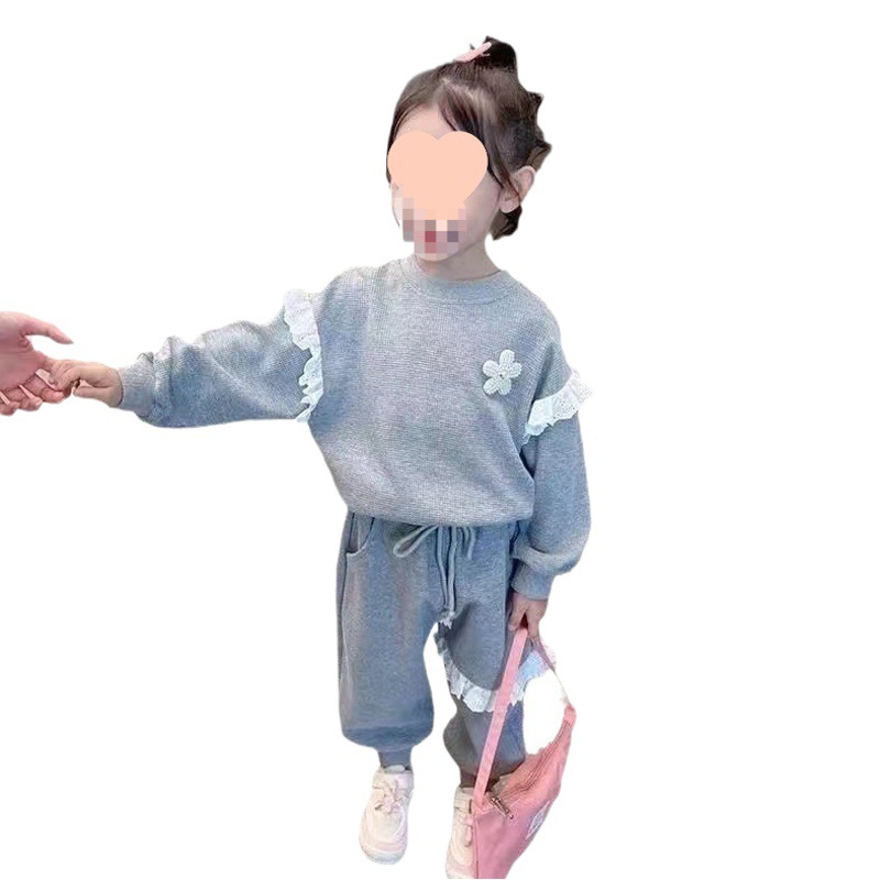 Girls Korean Style Spring & Fall Kidsren's Clothing 2024 New Style Kidsren's Style Cute Loose Sweatshirt Sports Pants Two-Piece Set