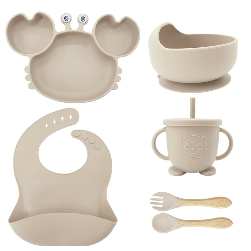 Picture of Baby silicone tableware crab plate suit food supplement bowl bib food grade tableware suit factory direct supply cross-border