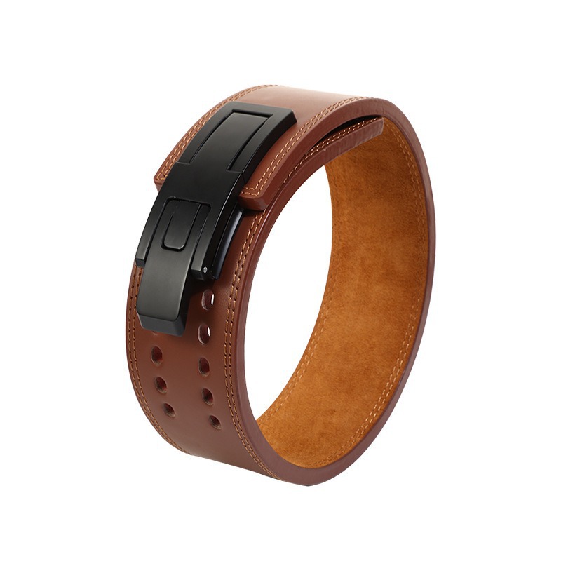 Picture of Sports Strength Weightlifting Belt Cowhide Fitness Belt Training Deadlift Squat Automatic Lever Buckle Wholesale for Men and Women