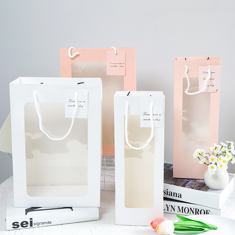 Internet Celebrity Window Handbag High-end Transparent Window PVC Gift Bag Ins Style Gift Hand Bag Flower Bundle Packaging Bag