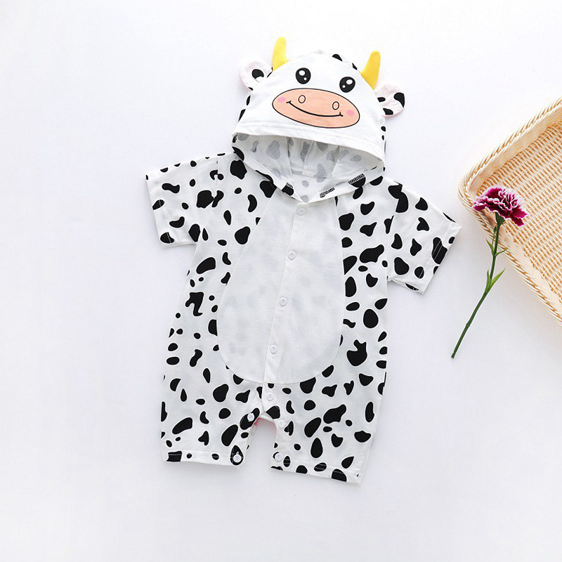 Picture of Cartoon Printed Baby Siamese Clothes for Boys and Girls Baby Short-sleeved Hare Clothes for Newborn Children Climbing Clothes with Open Crotch Thin Summer