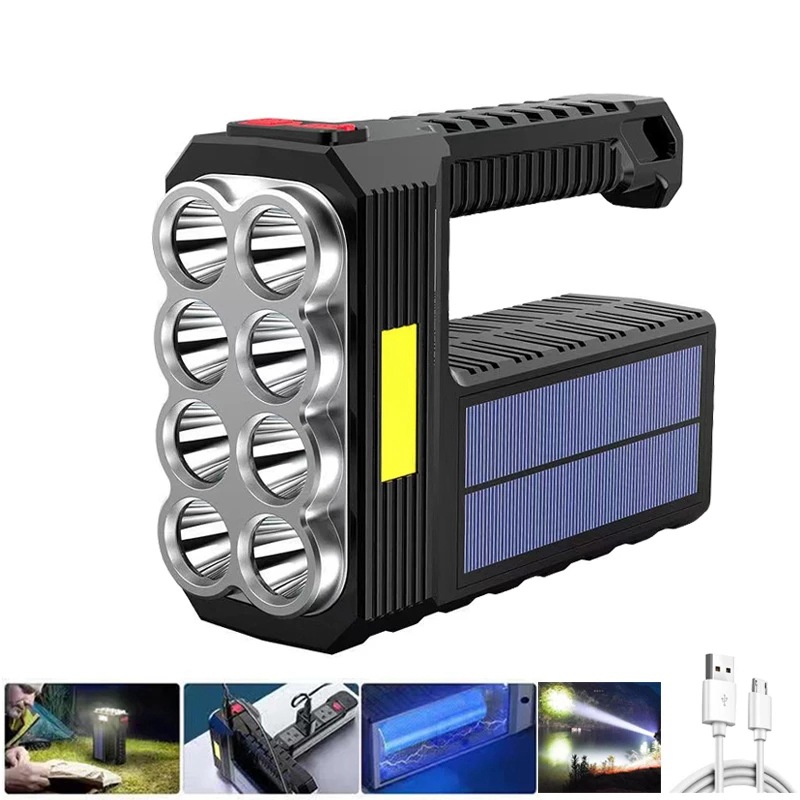New solar rechargeable USB flashlight super bright 8 led flashlight portable Searchlight long-range