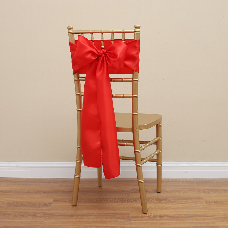 Picture of Chair Cover Bow Tie Hotel Wedding High-end Light Luxury Red Chair Back Flower Decoration Satin Diding Ribbon