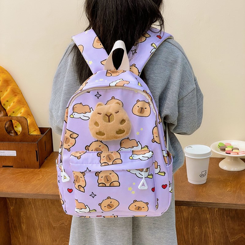Cute Capybara School Bag for Kindergarten Boys and Girls, Cute Large-Capacity Cartoon Bear Backpack
