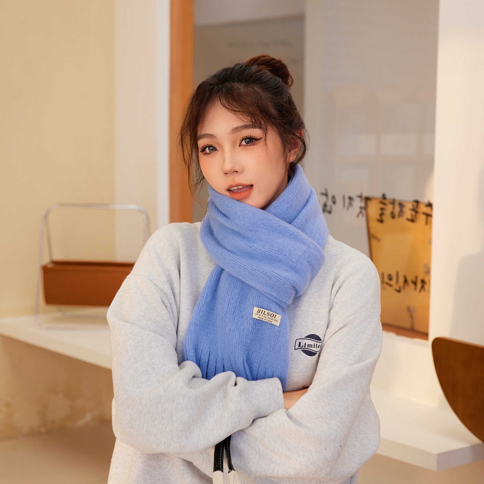 New Autumn and Winter Scarf Women's High-end Solid Color Tassel Knitted Shawl Korean-style All-match Warm Thickened Scarf