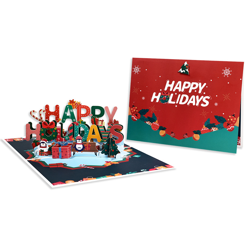 Picture of New Creative Amazon Cross-Border 3D Greeting Card Holiday Greetings Handmade Card Color Printed Christmas Lettering