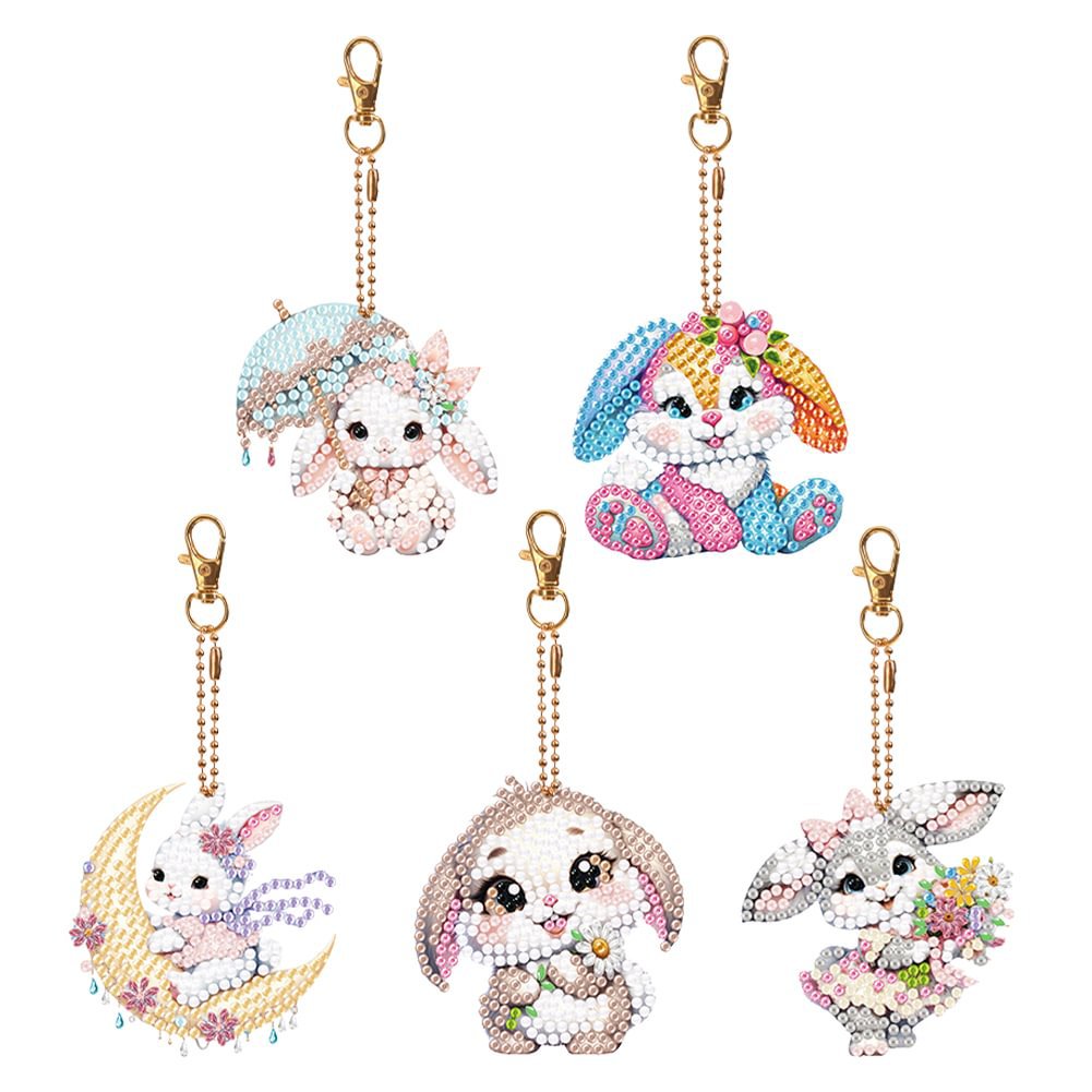 5D cross-mirror hot 6 diamond painting, acrylic material keychain double-sided DIY full-diamond colorful bunny