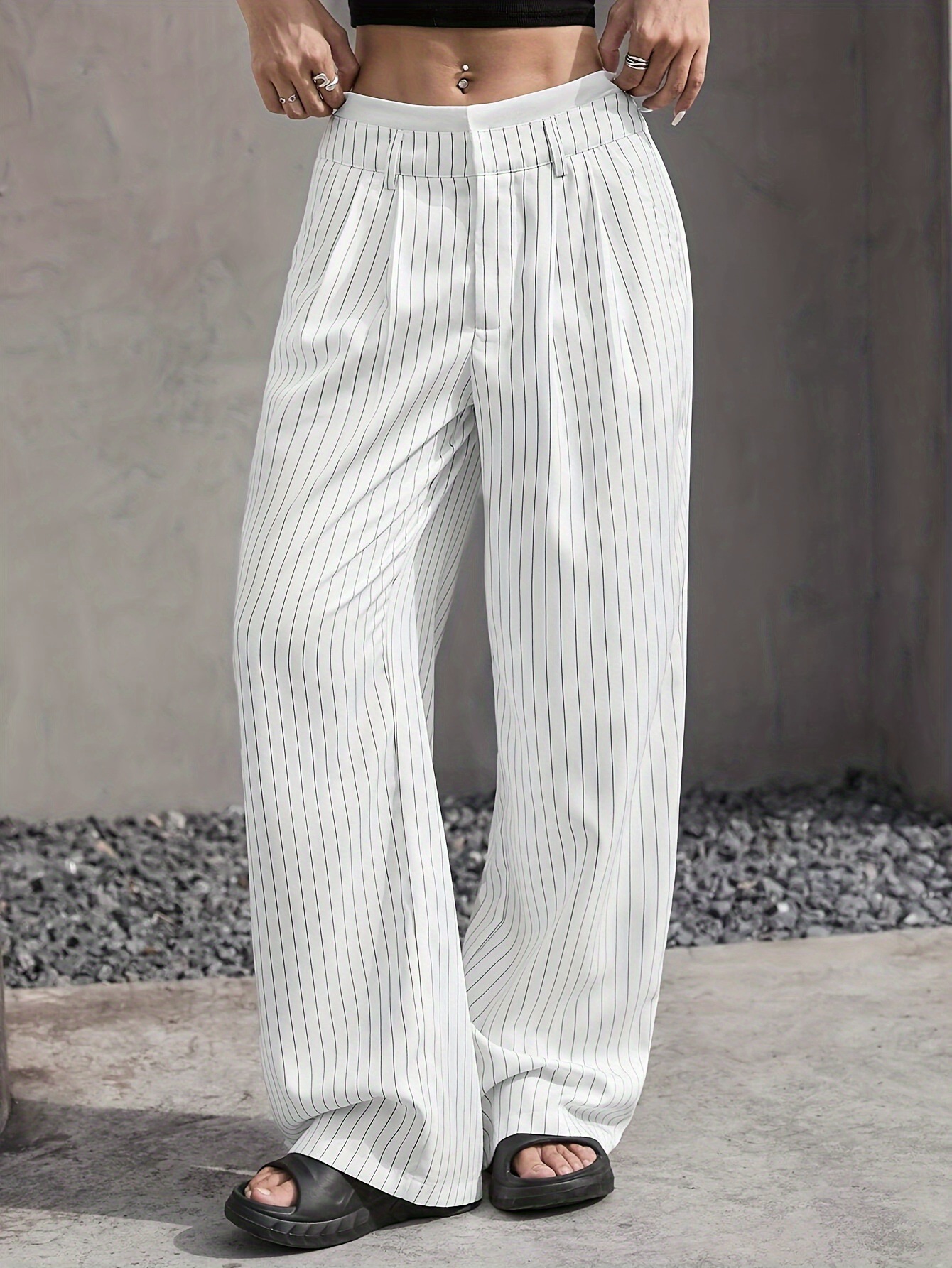 Picture of 2025 Spring and Summer New Cross-border Design Sense Pants Casual High Waist Stitching Pants Simple Dosing Sense Loose Straight Leg Pants