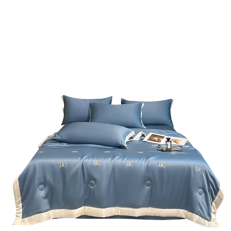 Picture of Summer Ins Washable Ice Silk Summer Quilt Four-piece Set Machine Washable Air-conditioning Quilt Summer Cool Quilt Single Double Thin Quilt Core