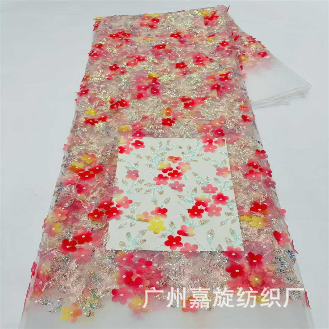 Spot small fresh gradient laser small plum blossom mesh fabric sequin embroidery fairy fairy dress dress cloth