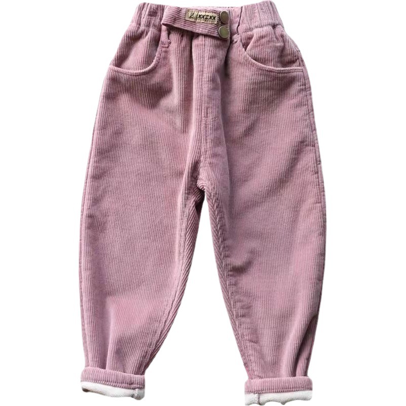 Children's Wear Winter Girls' Corduroy Pants fleece-lined Thickened Small and Medium-sized Children's One-piece Velvet Casual Pants Women's Warm Pants