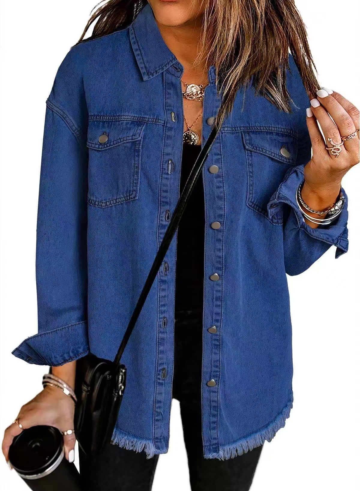 Picture of Cross-border New Washed Denim Shirt Jacket 2024 European and American Women's Autumn and Winter Distinctive Street Style Edge Hem Jacket
