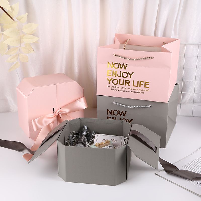 in stock Creative Pink Octagonal Box Wedding Gift Box Cosmetic Lipstick Packaging Box Accompanying Gift High-end Birthday