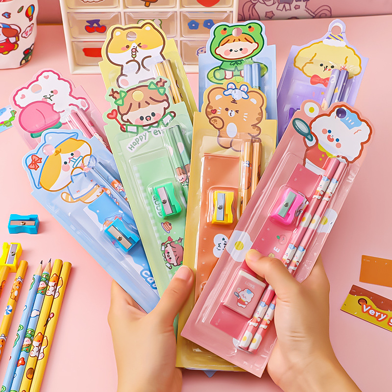 Picture of Cartoon Stationery Set Children's Cute Pencil 5-Piece Holiday Gift Kindergarten Prize Wholesale School Supplies