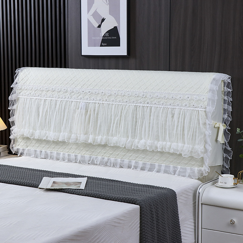 New Princess Style Bedside Cover Soft-Packed Wooden Bed Leather Bed Protective Cover Lace Embroidered Warm Soft Bed Dust Cover