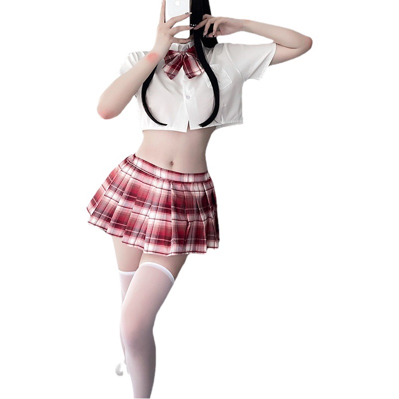 Sexy Lingerie, Tempting Japanese Style Plaid Waistless Jk Sailor Uniform, Short Pleated Skirt Student Suit 1870