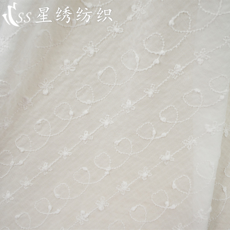 Hot Selling Plaid Chiffon Embroidery Fabric Three-Dimensional Small Hair Ball Embroidery Spiral Small Flower Women's Dress Shirt Embroidered Cloth