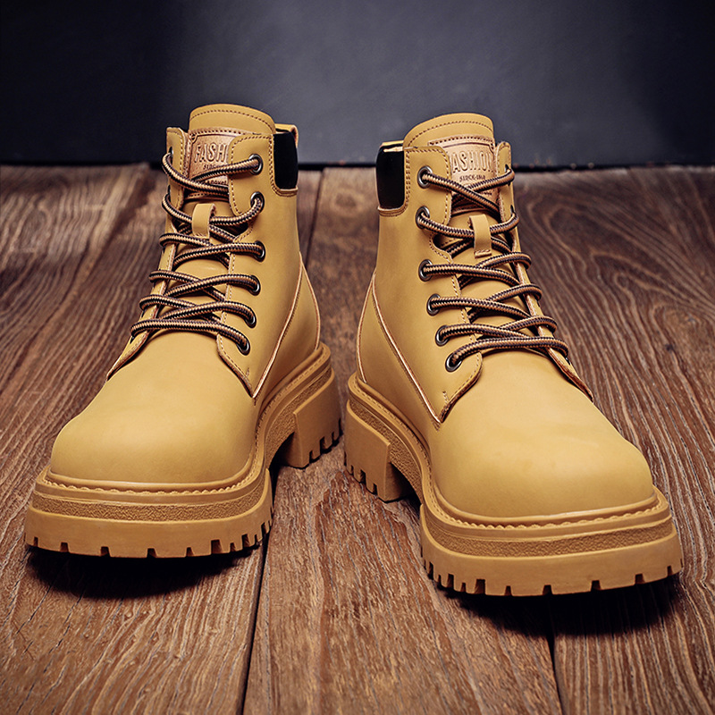 Martin Boots Men's Autumn and Winter 2024 Fashionable Casual Korean Style Rhubarb Boots fleece-lined Thickened Warm Leather Boots Trendy One-Piece