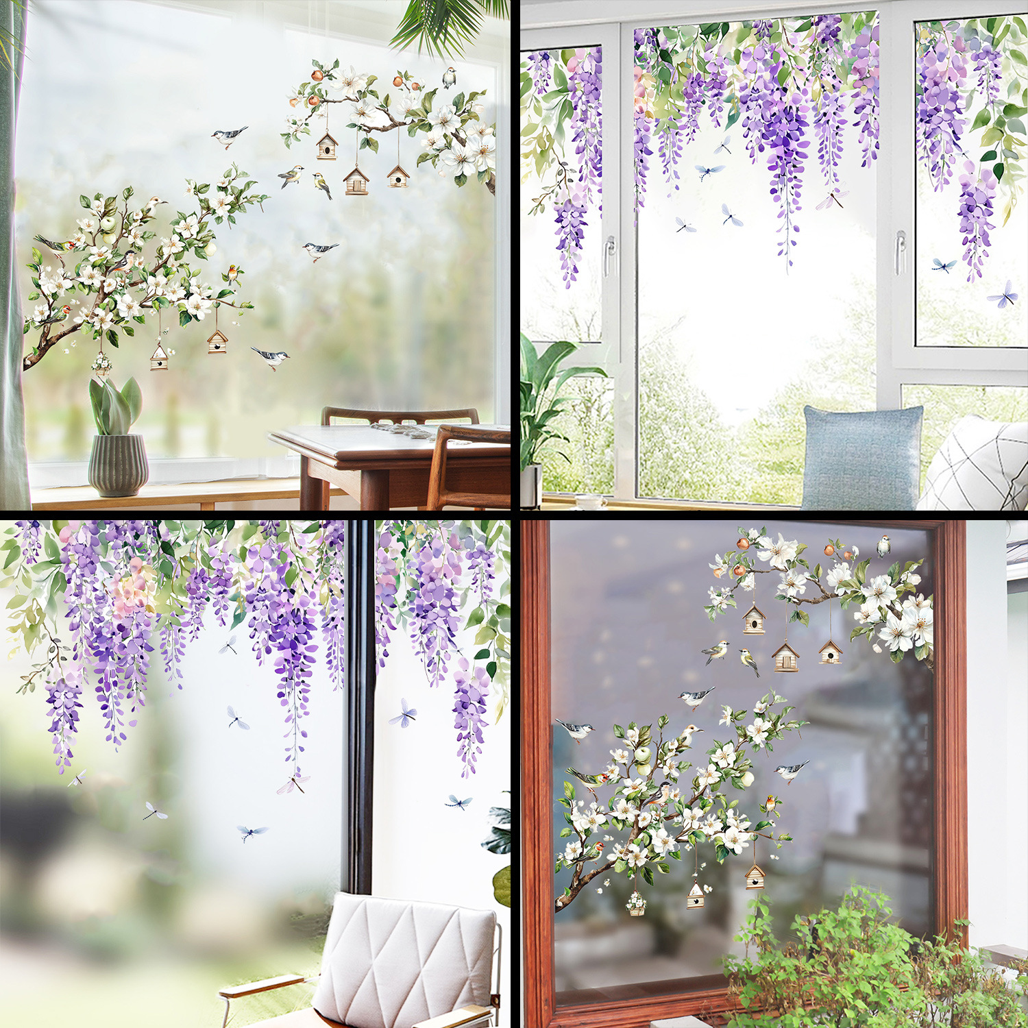 Cross-border foreign trade new plant flowers for home bedroom living room window beautiful decorative electrostatic stickers