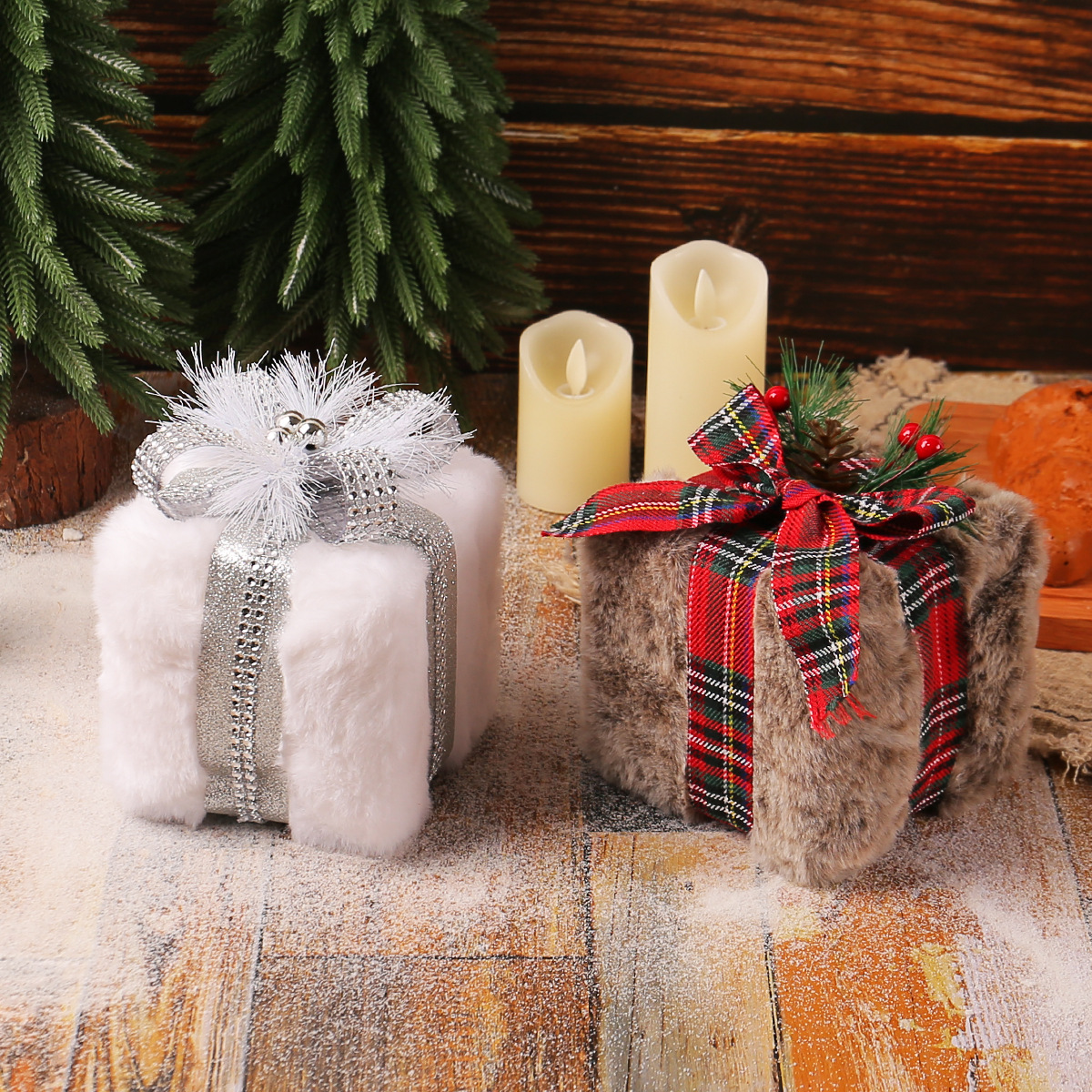 Amazon Christmas plush gift box decoration three-dimensional Christmas decorations Christmas tree decoration square gift box pendant