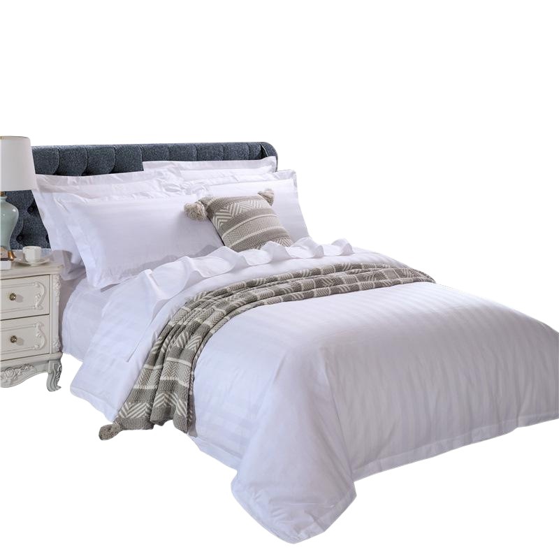 Pure Cotton Satin Thickened Hotel Linen Four-Piece Bedding Set White Guesthouse Comfortable Striped Design