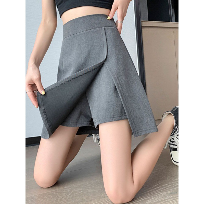 Spring and Summer Skirt Women's Bag Hip Skirt High Waist Slimming Irregular Split Umbrella Skirt Small Gray Skirt