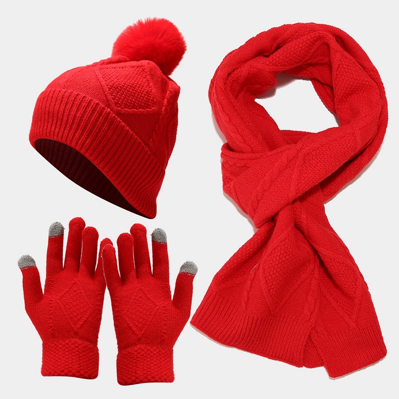 Picture of European and American New Adult Hat Scarf Gloves Three-piece Set Autumn and Winter Outdoor Cold-proof Warm Thickened Knitted Hat Set