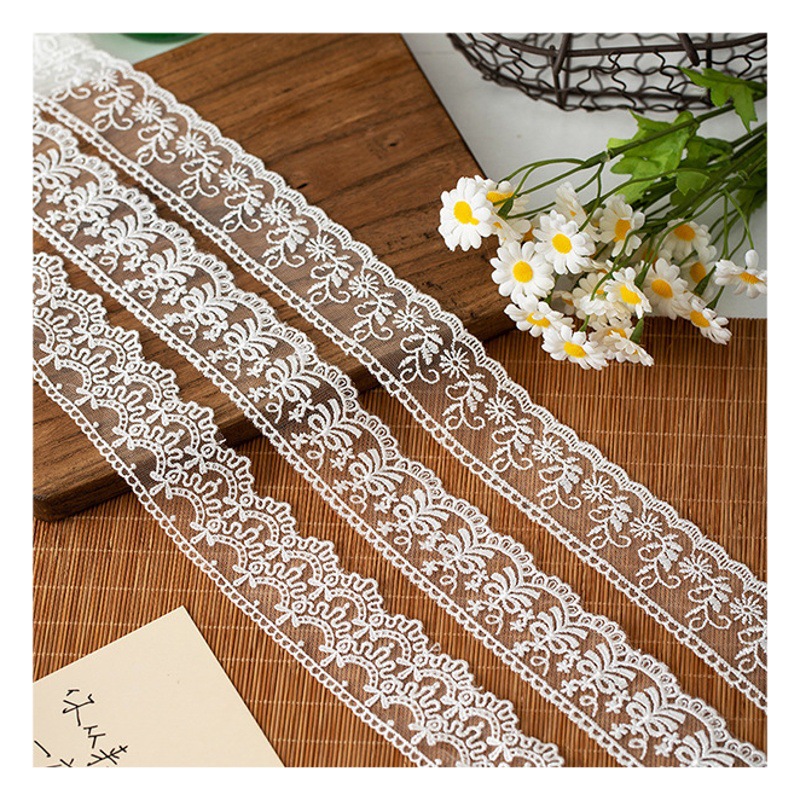 4-7cm Wide White Polyester Fabric Bilateral Embroidery Lace Barcode Clothing Cuff Collar Decoration Accessories