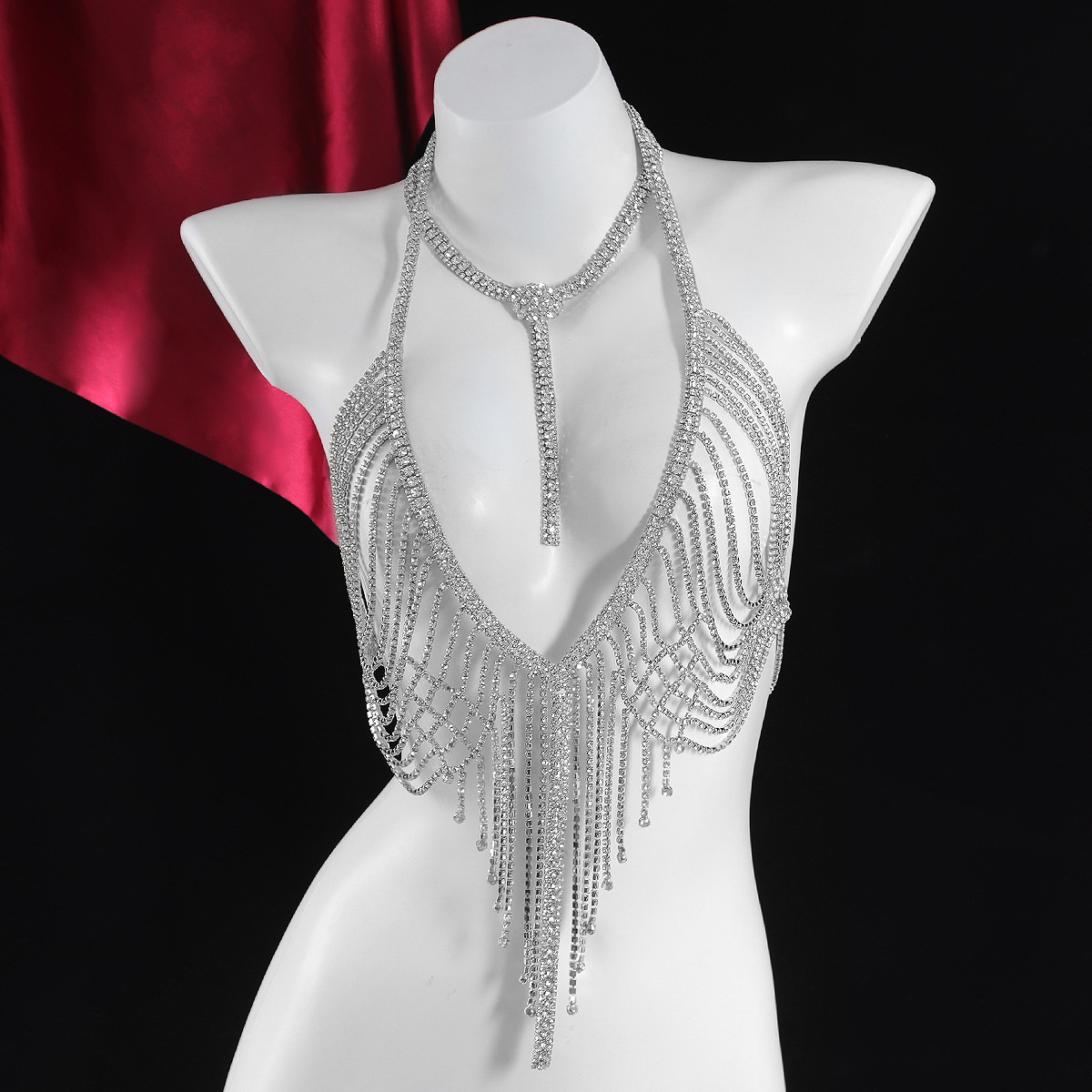 Picture of High-grade Light Luxury European and American Style Full Diamond Heavy Industry Body Chain Accessories Fashion Show Rhinestone Exaggerated Necklace Chest Chain suit