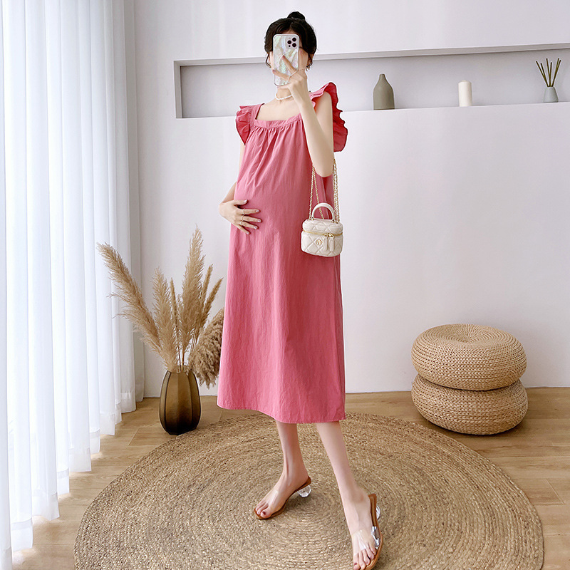 Picture of Maternity dress 2024 Summer New Small Flying Sleeve Design Sense Square Collar Stylish Fashion Pregnant Women dress Women